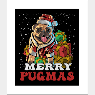 Merry Pugmas Cute Christmas Pug With Gifts Posters and Art